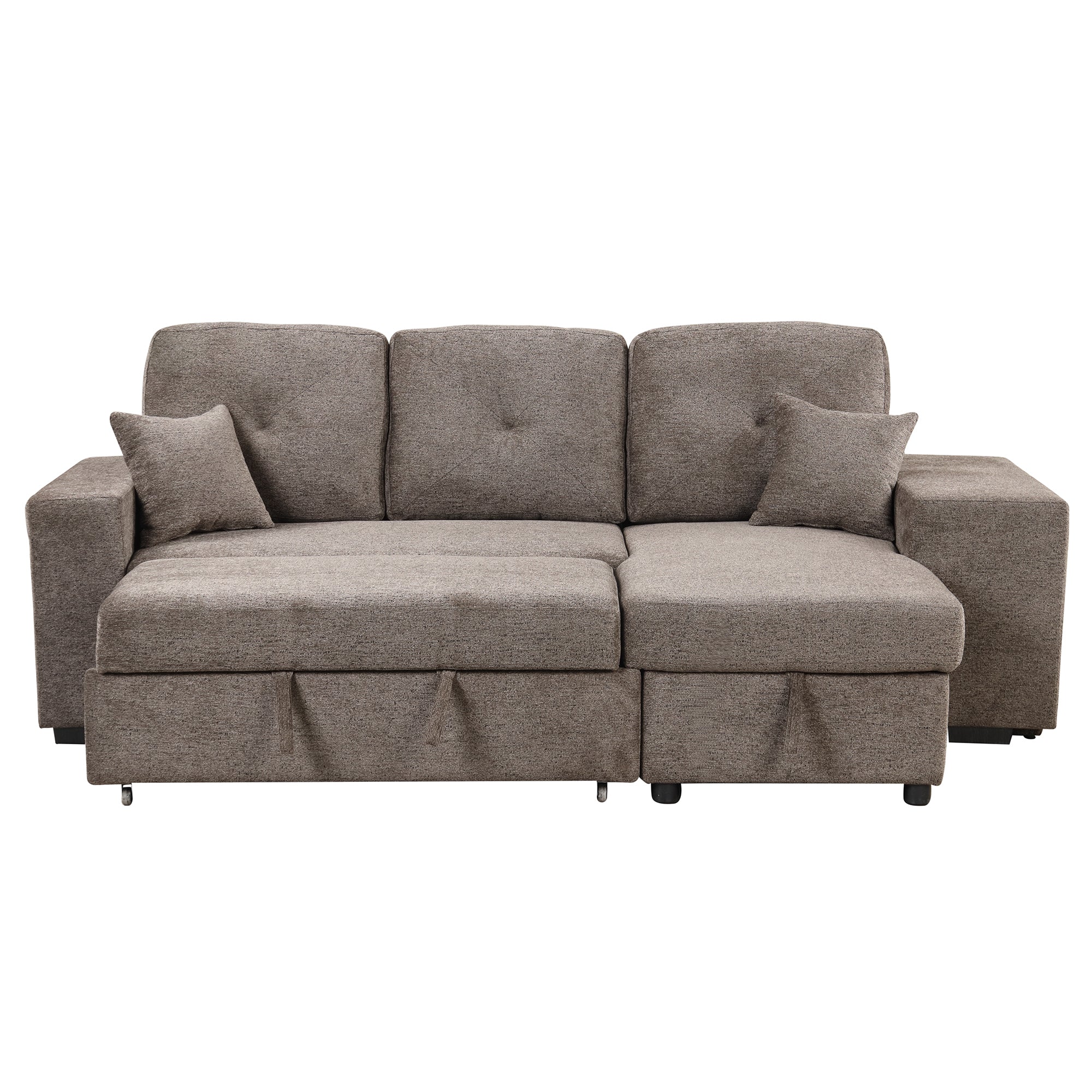Brown Velvet Reversible Sleeper Sectional Sofa Bed with Storage Chaise & Stools-Sleeper Sectionals-American Furniture Outlet
