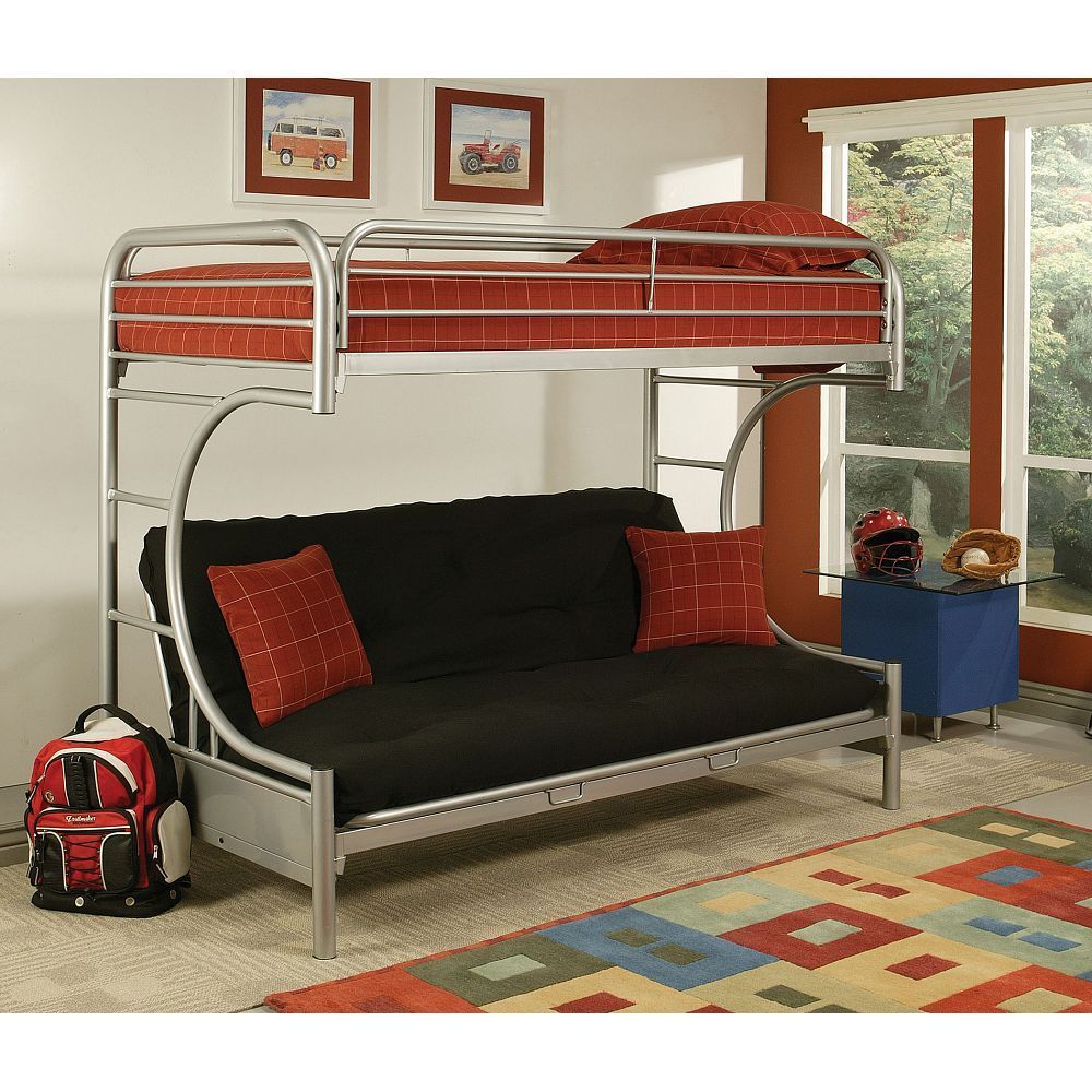 Bunk Bed - Twin XL over Queen w/ Futon - Silver