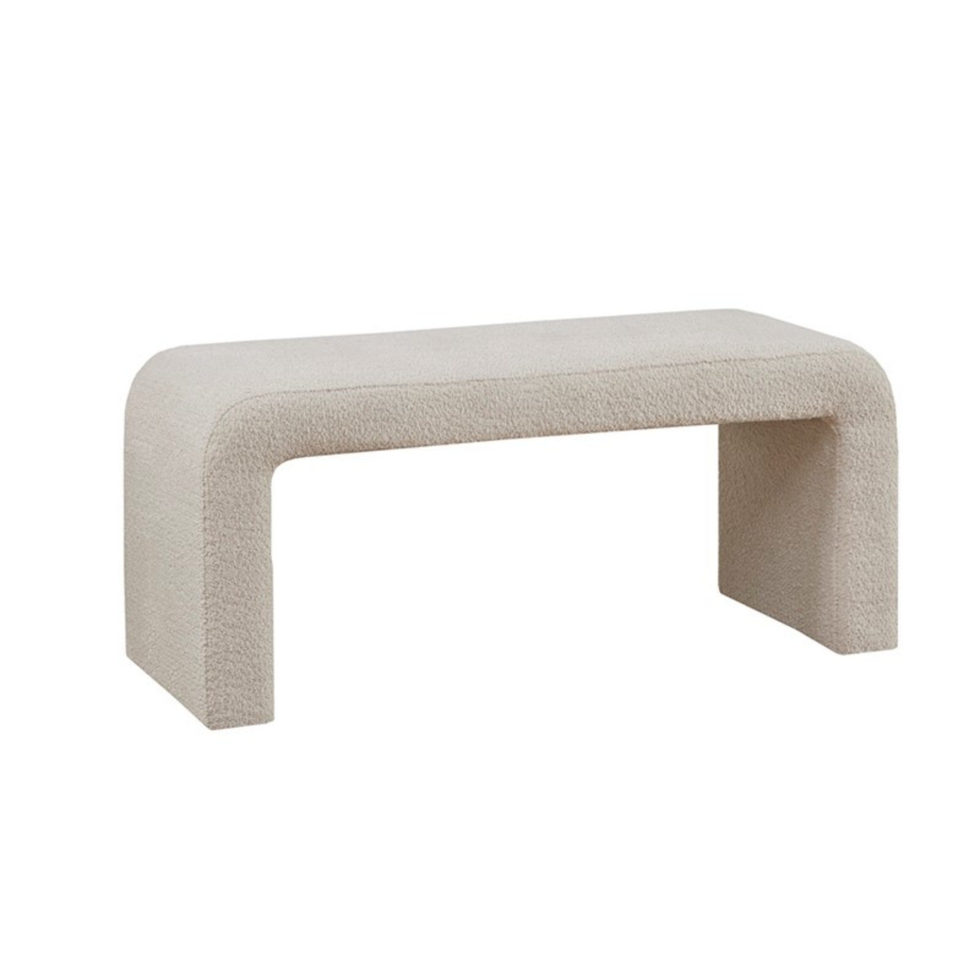 Modern Boucle Waterfall Bench - Beige, 42"W Solid Wood Frame
