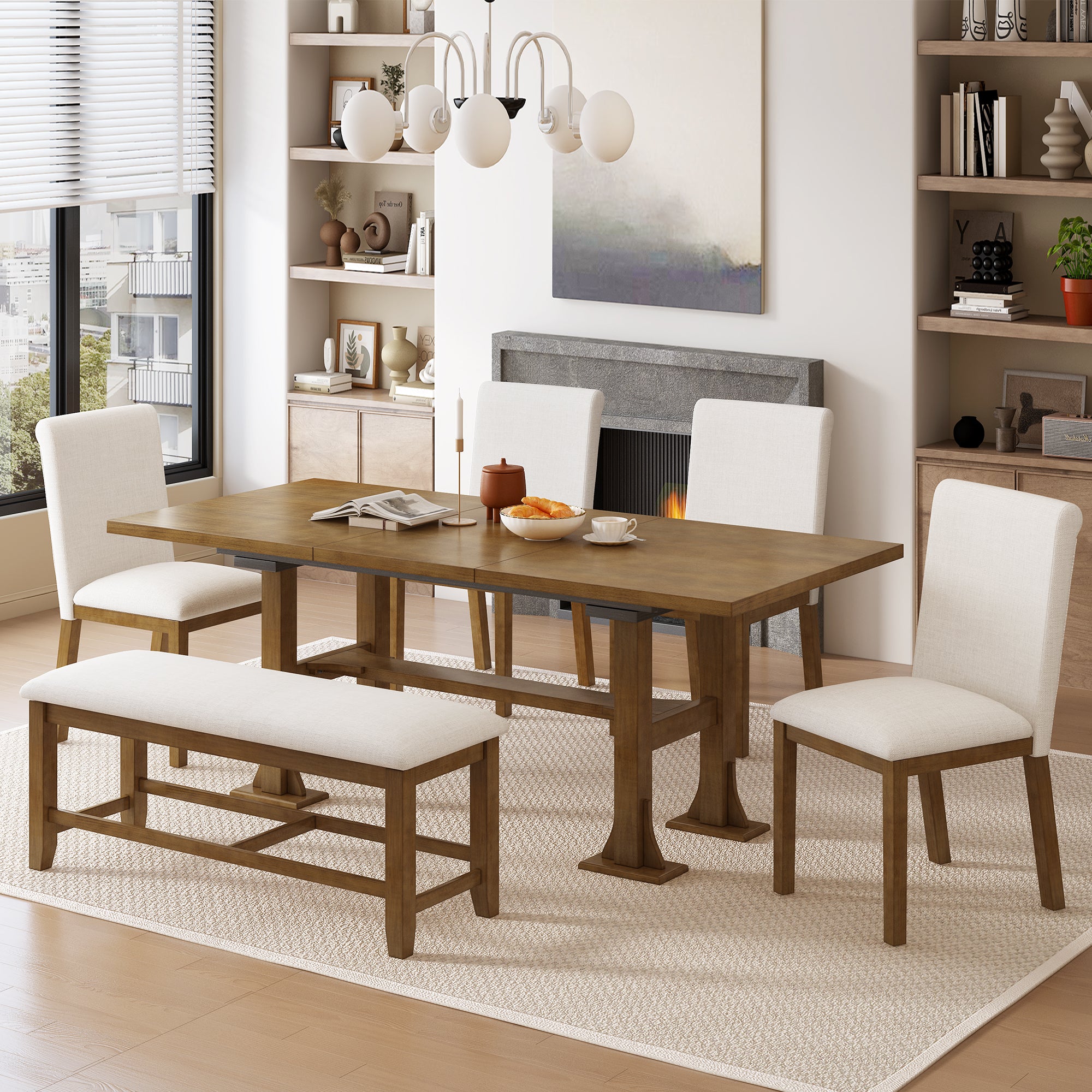 76" Farmhouse Dining Table Set - 6 Piece
