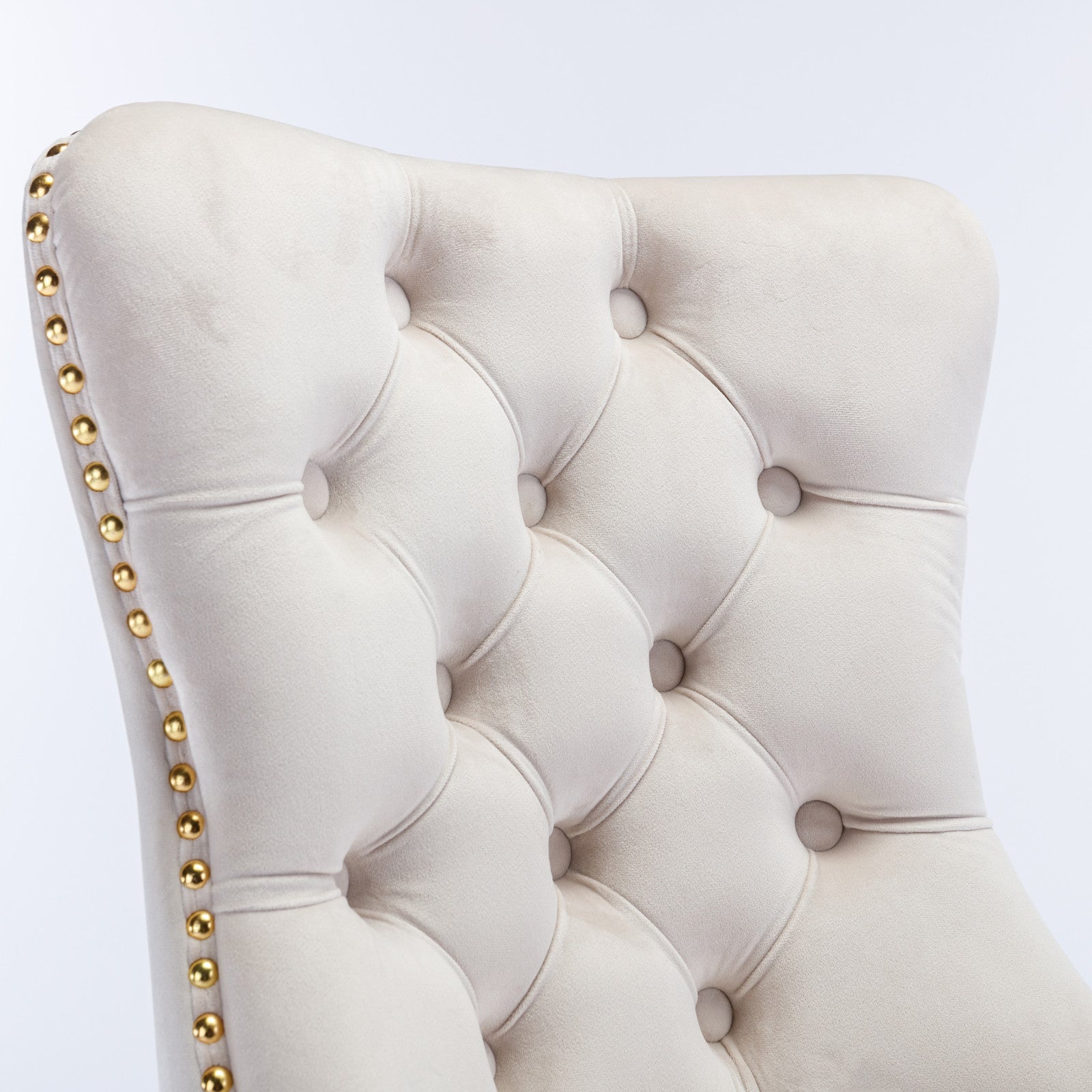 Velvet Tufted Office Chair w/ Gold Base- Beige