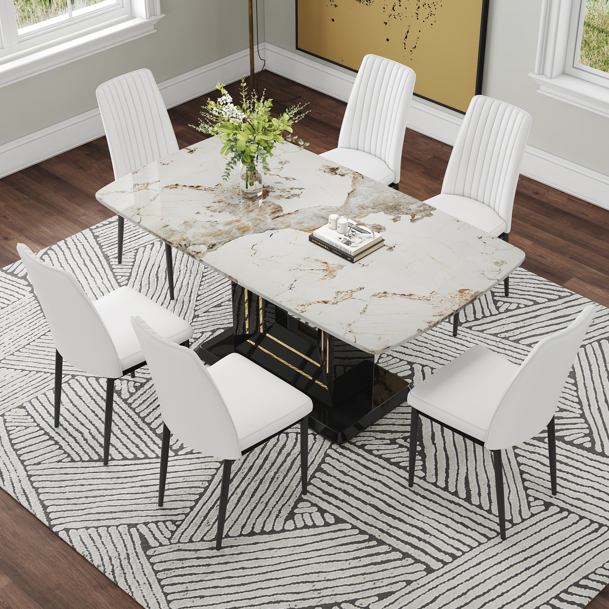 White Marble Dining Table Set for 6-8 | Modern Kitchen Table