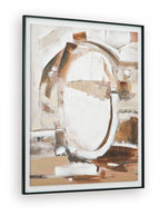 Framed abstract wall art in brown and white with black accents, oval ring motif