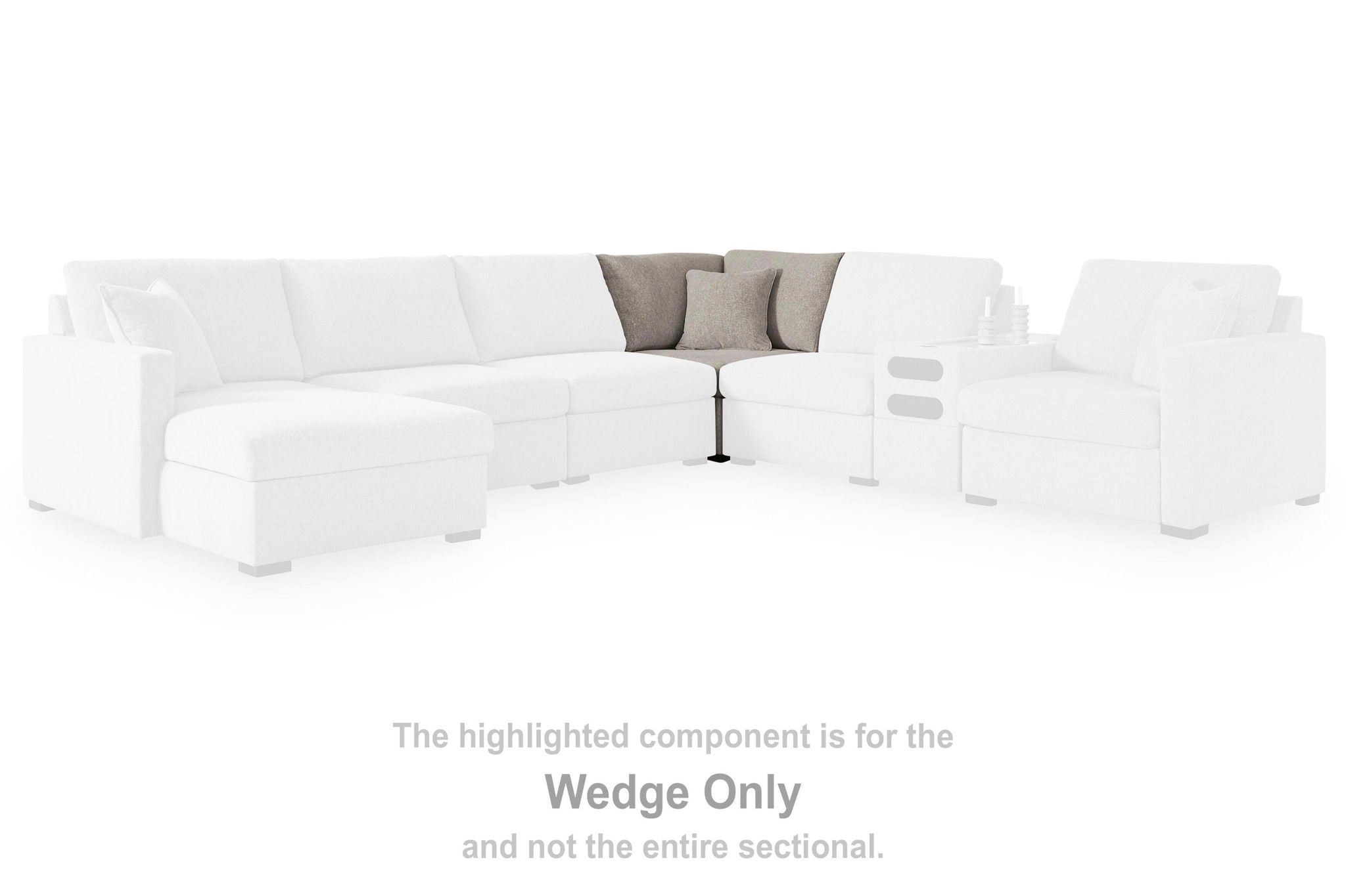 Flint gray fabric sectional wedge component with padded arms and back cushion