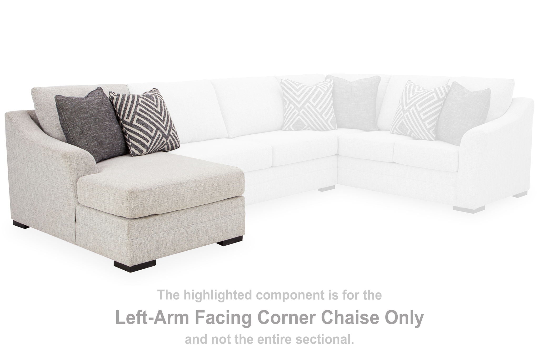 Stone gray left-arm facing corner chaise with two coordinating pillows