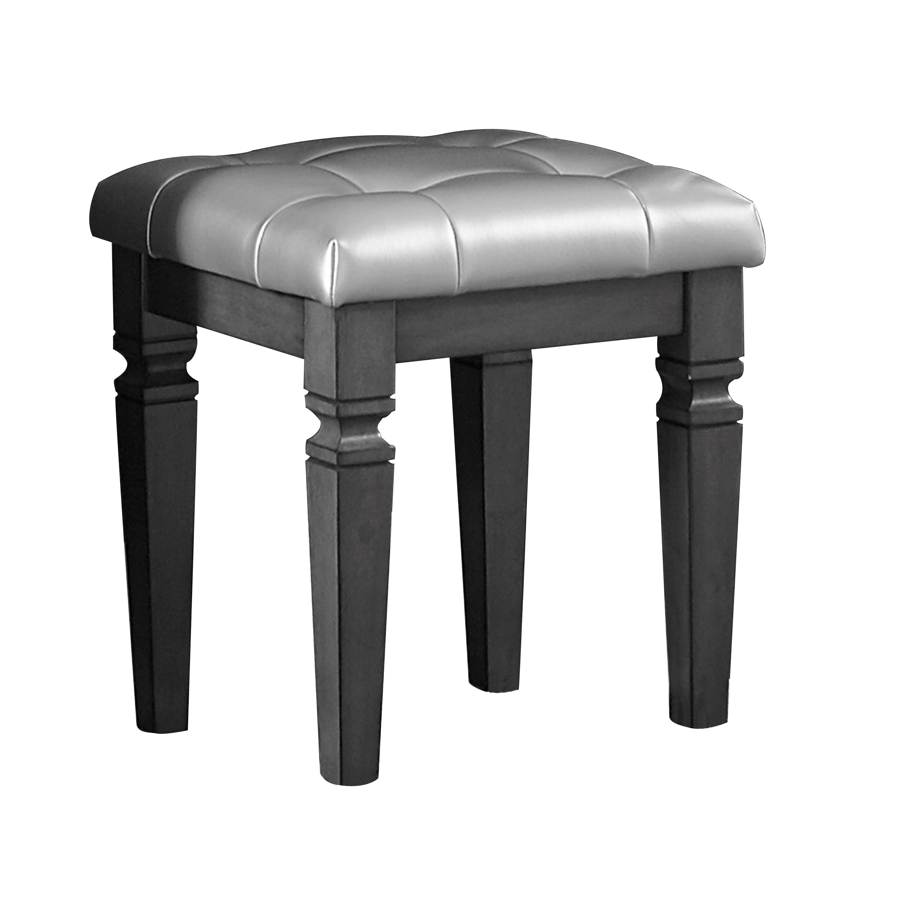 Modern Glam Bedroom Vanity Stool Luxury Gray Faux Leather
