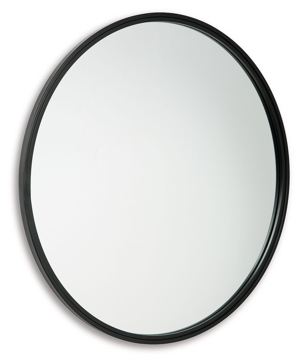 Brocky round black accent mirror, centered view with slim rim