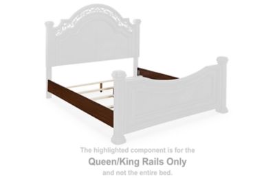 Queen/King bed rails with white posts and brown wood top rail