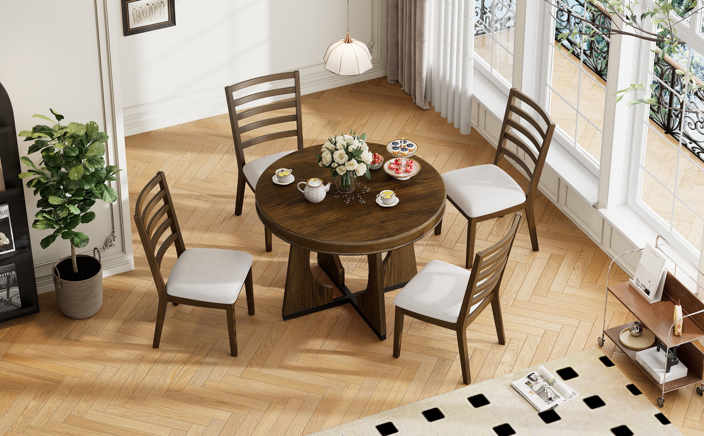 5-Pc Retro Rustic Dining Set (Walnut)