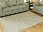 Beige area rug with wavy line texture and plush loop weave
