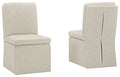Upholstered dining side chair set of 2 in oatmeal with tall back and arms