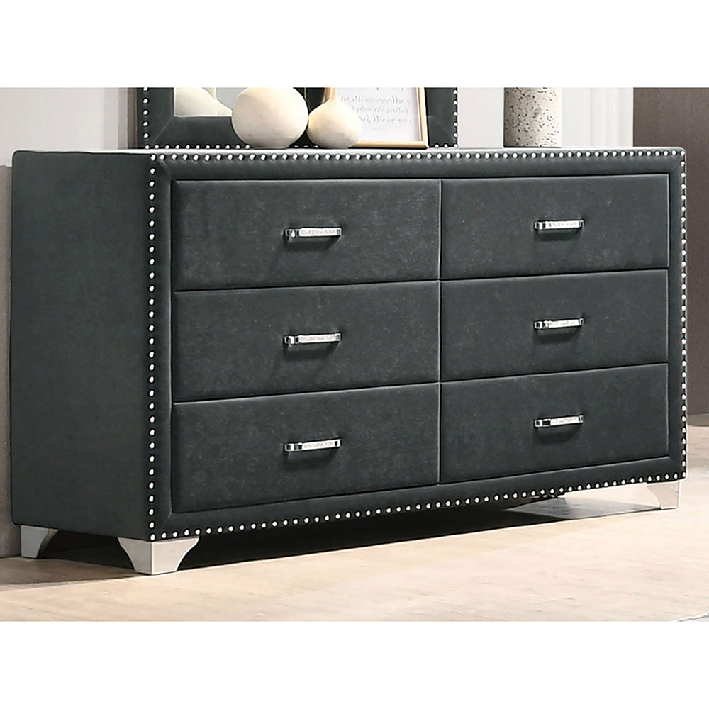 Kennedy Grey Upholstered 6-Drawer Dresser