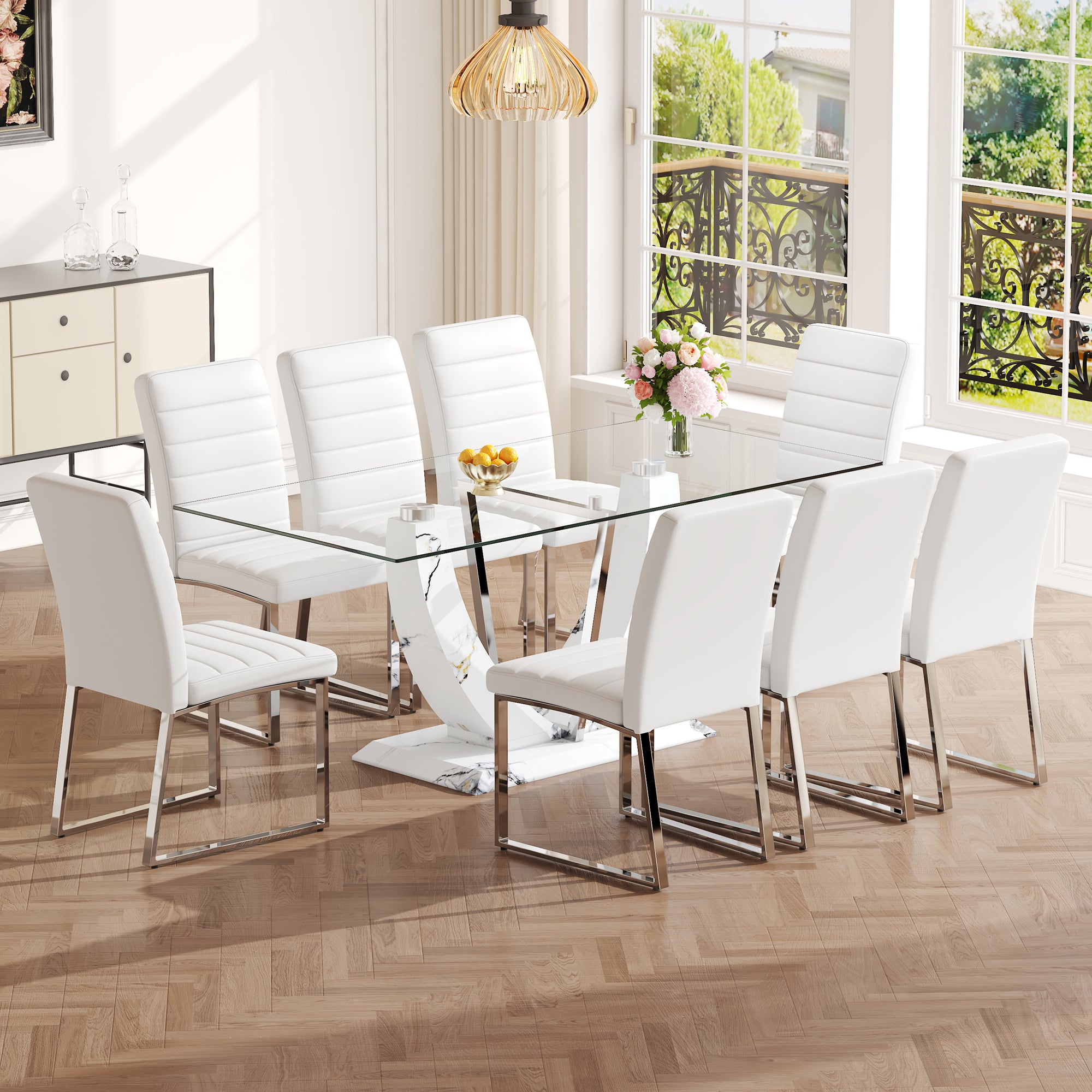 Modern Glass Dining Table Set (6-8 Person)