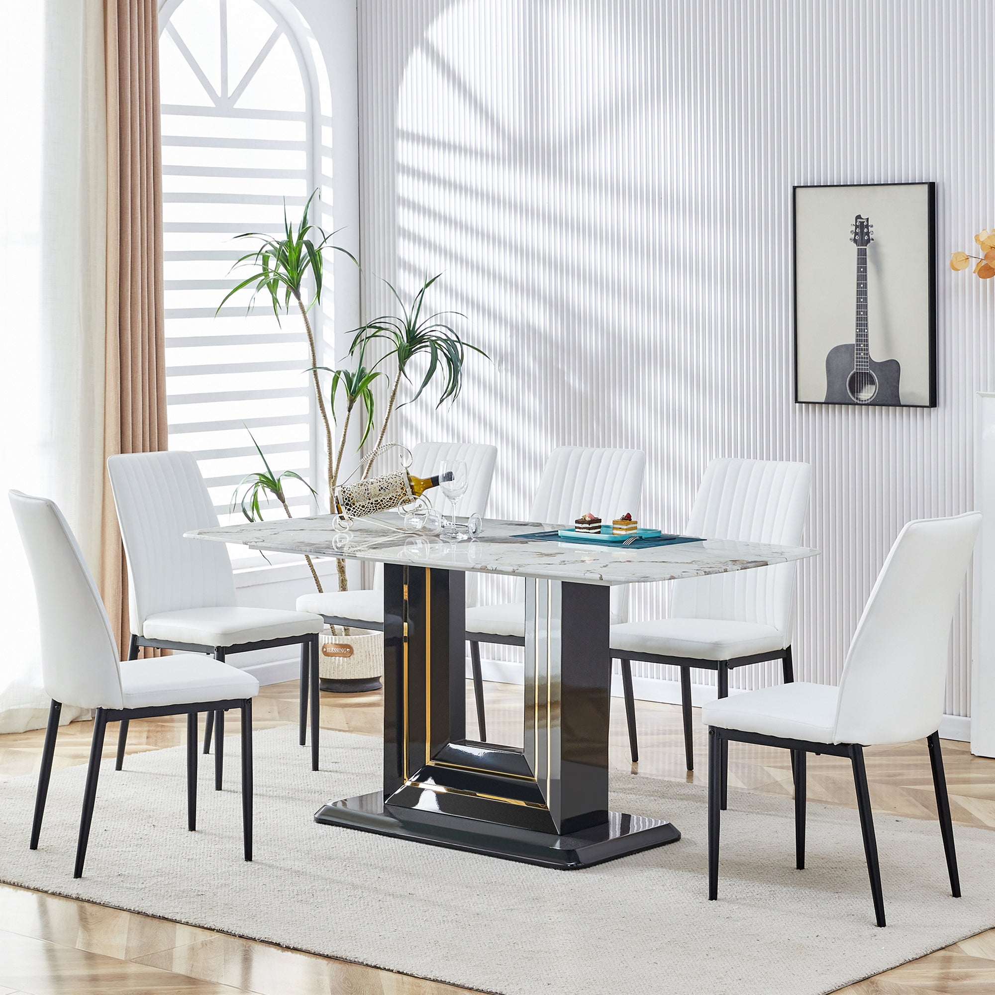 White Marble Dining Table Set for 6-8 | Modern Kitchen Table