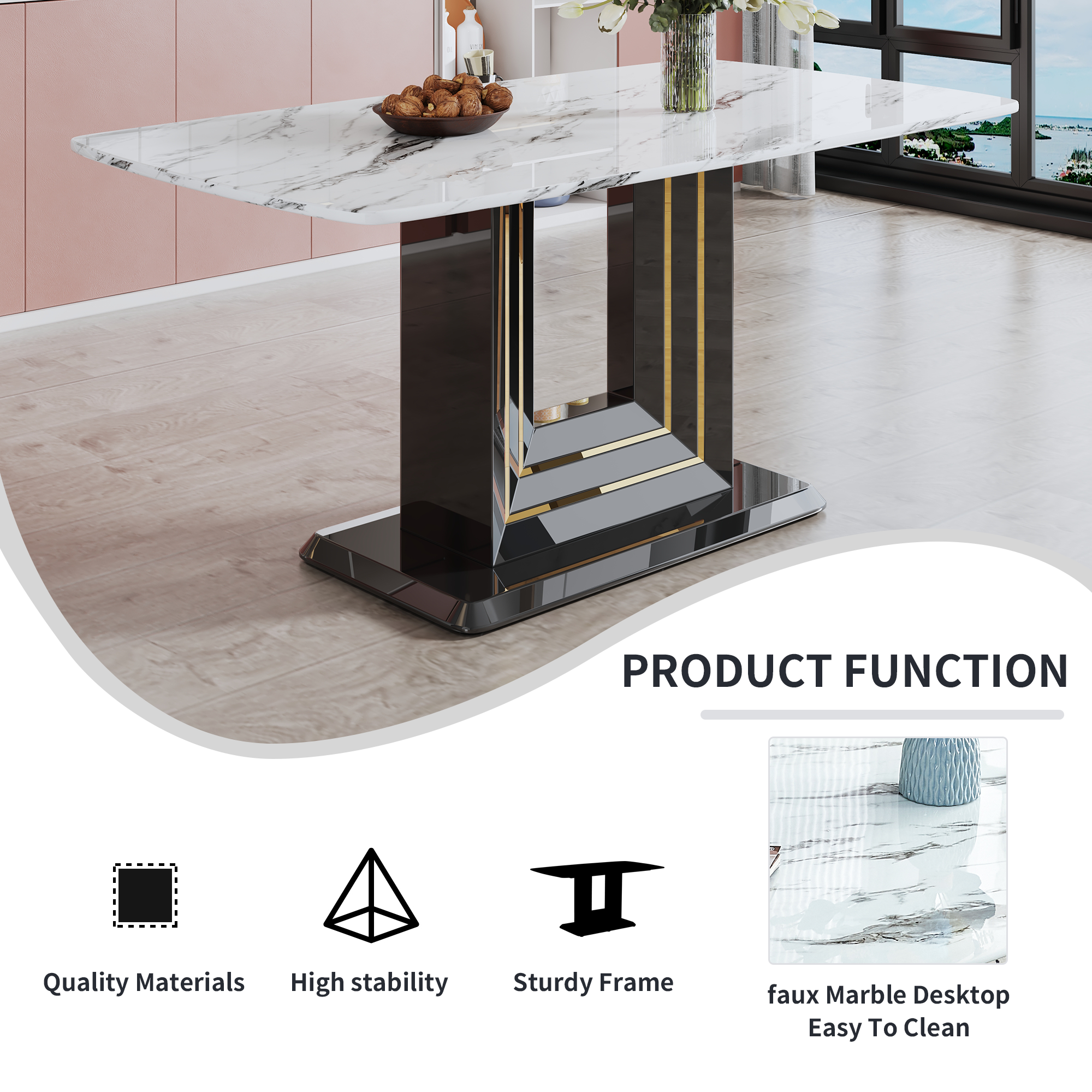 Modern Marble Dining Table Set, 7-Piece