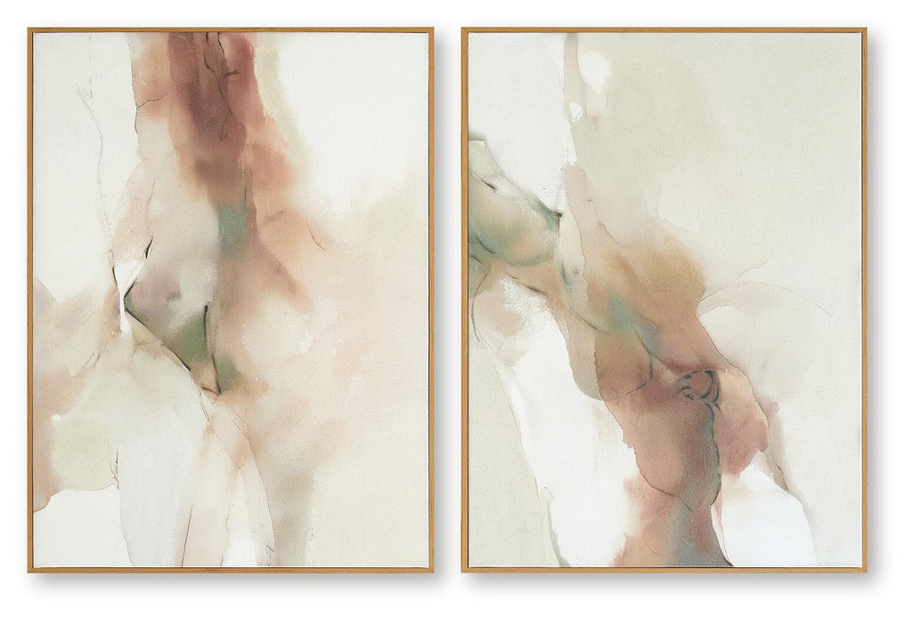 Set of 2 framed abstract figure wall art prints in beige and teal