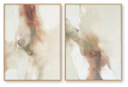 Set of 2 framed abstract figure wall art prints in beige and teal