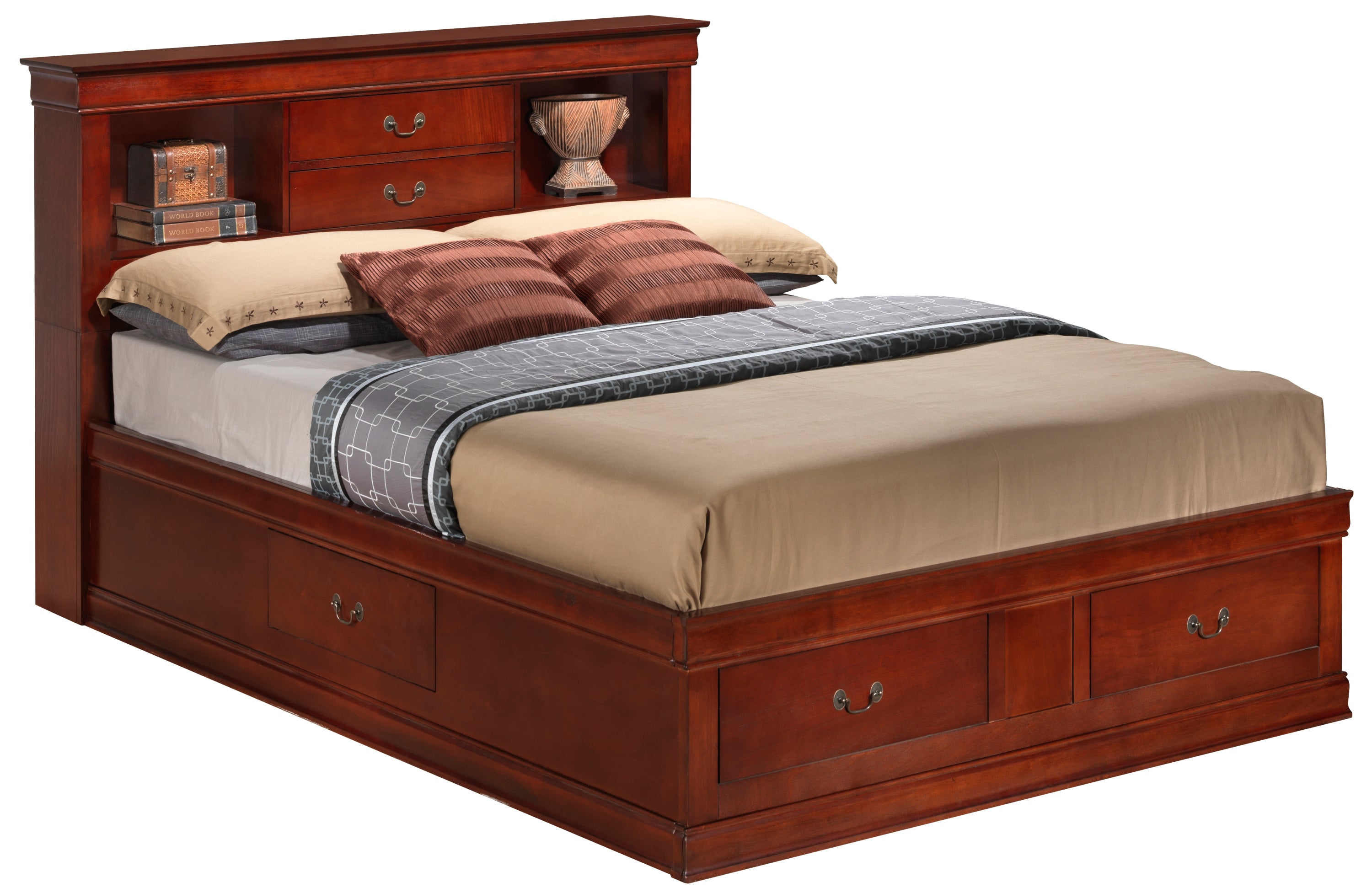 King Storage Bed - Cherry Finish - Charming & Functional