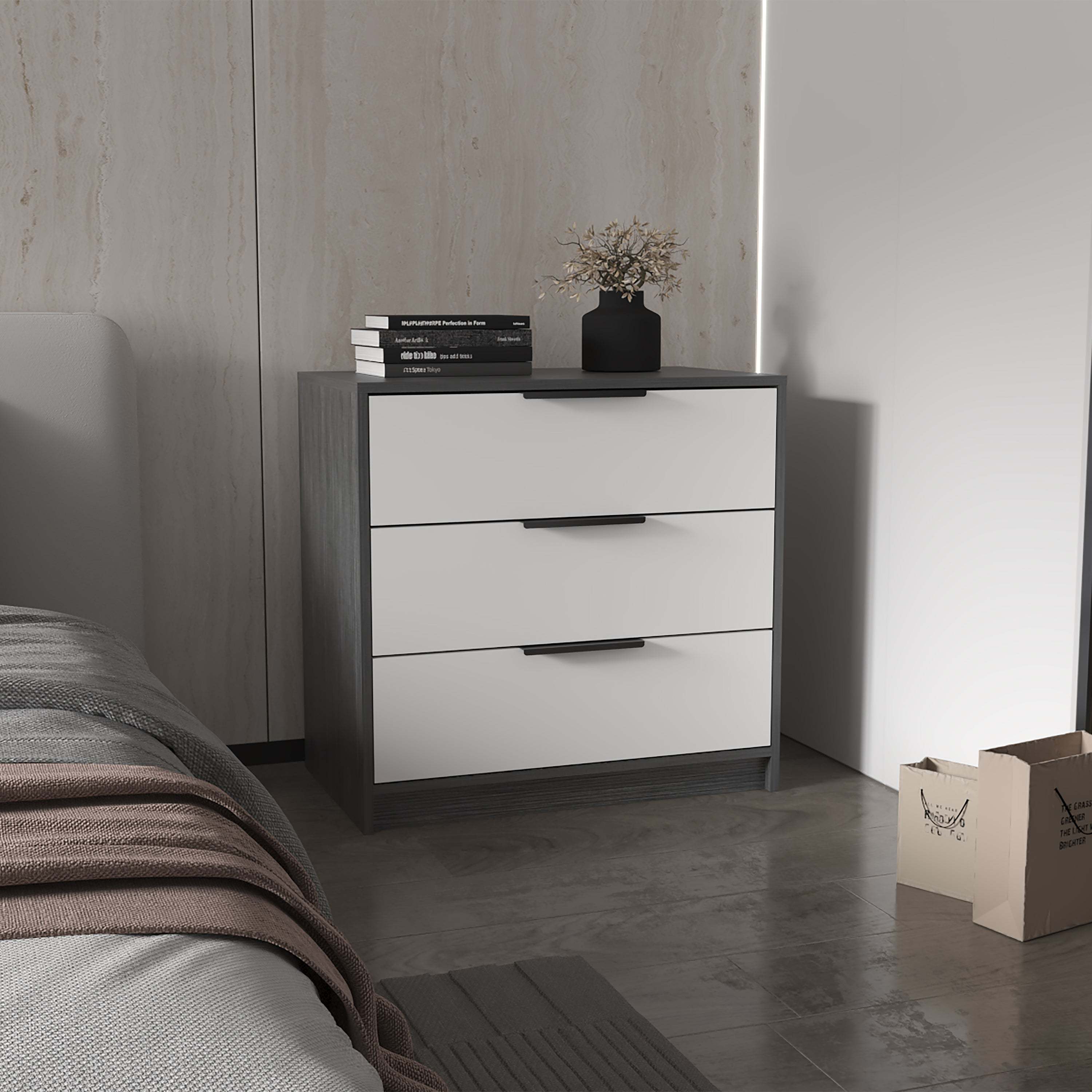 Smokey Oak & White 3-Drawer Dresser - Bedroom Storage