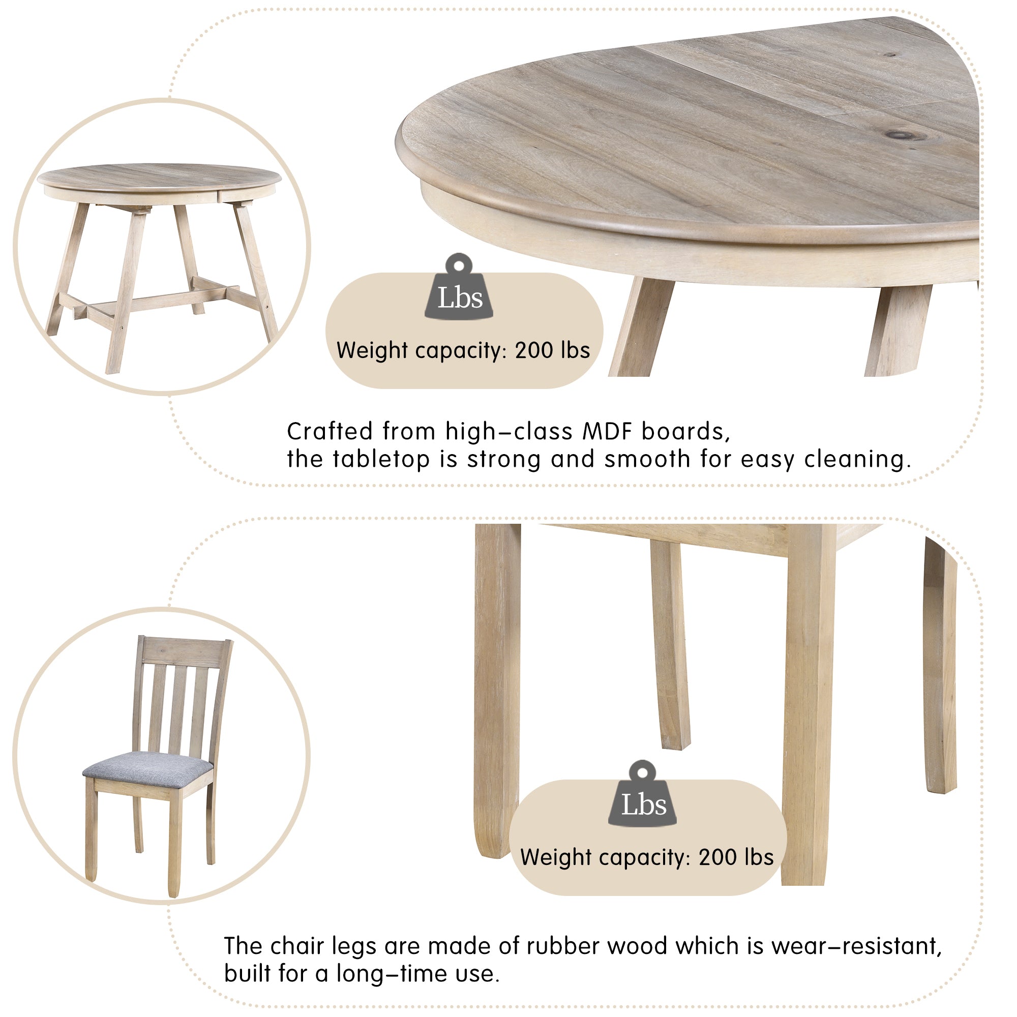 5-Pc Round Extendable Dining Set