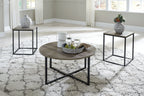 Occasional table set of 3 with round brown tabletops and black metal frames