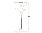 Metal arc lamp with 29 in height and 13.5 in width; champagne and white shades