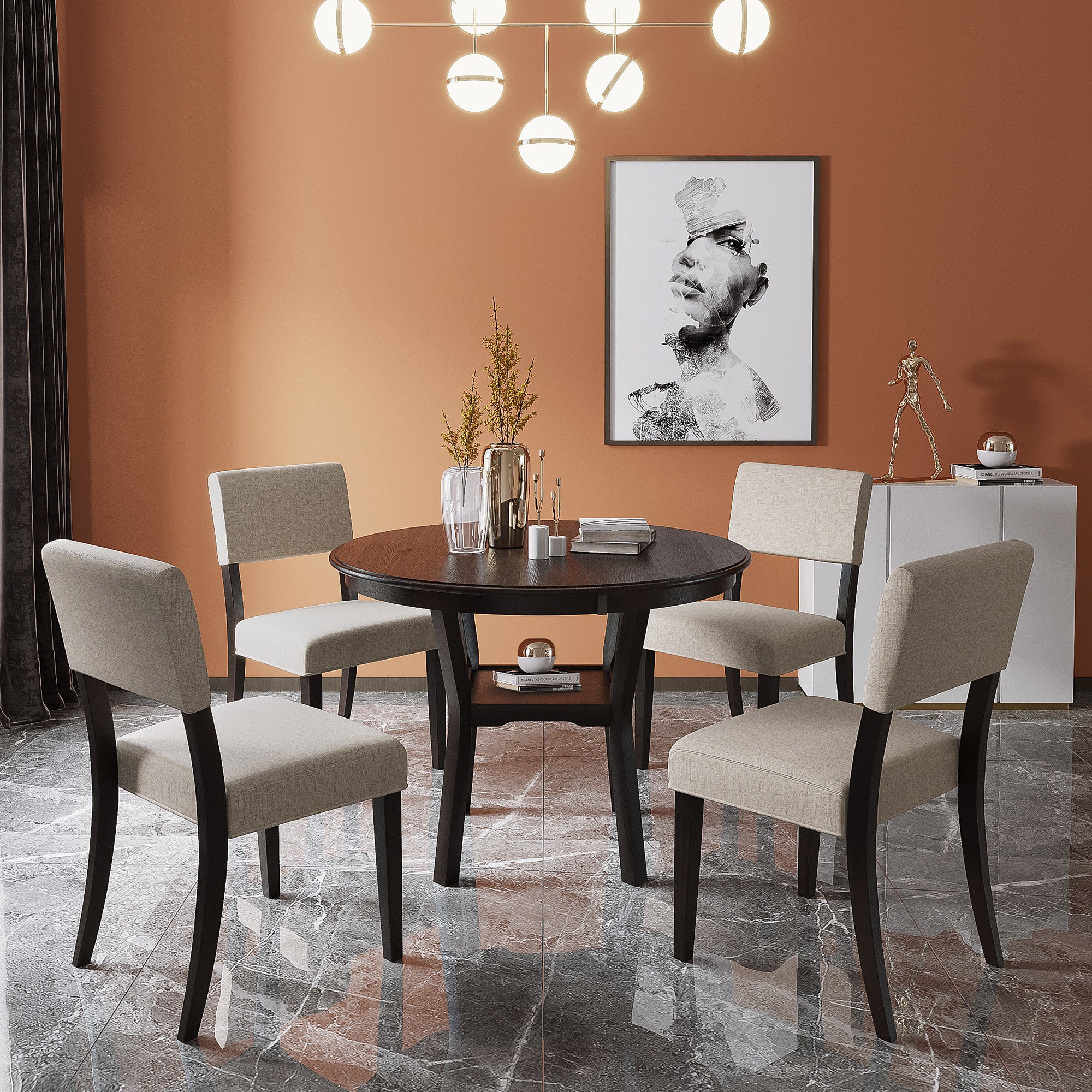 5-Pc Dining Set w/ Round Table & Chairs (Espresso)
