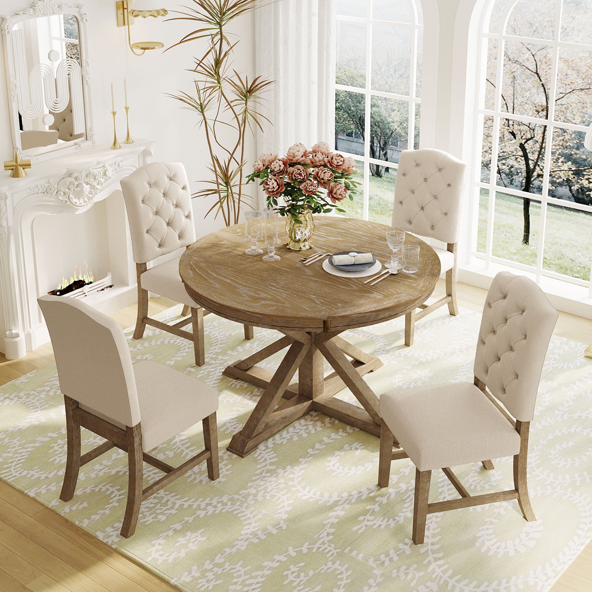 Retro Extendable Dining Table & 4 Chairs Set