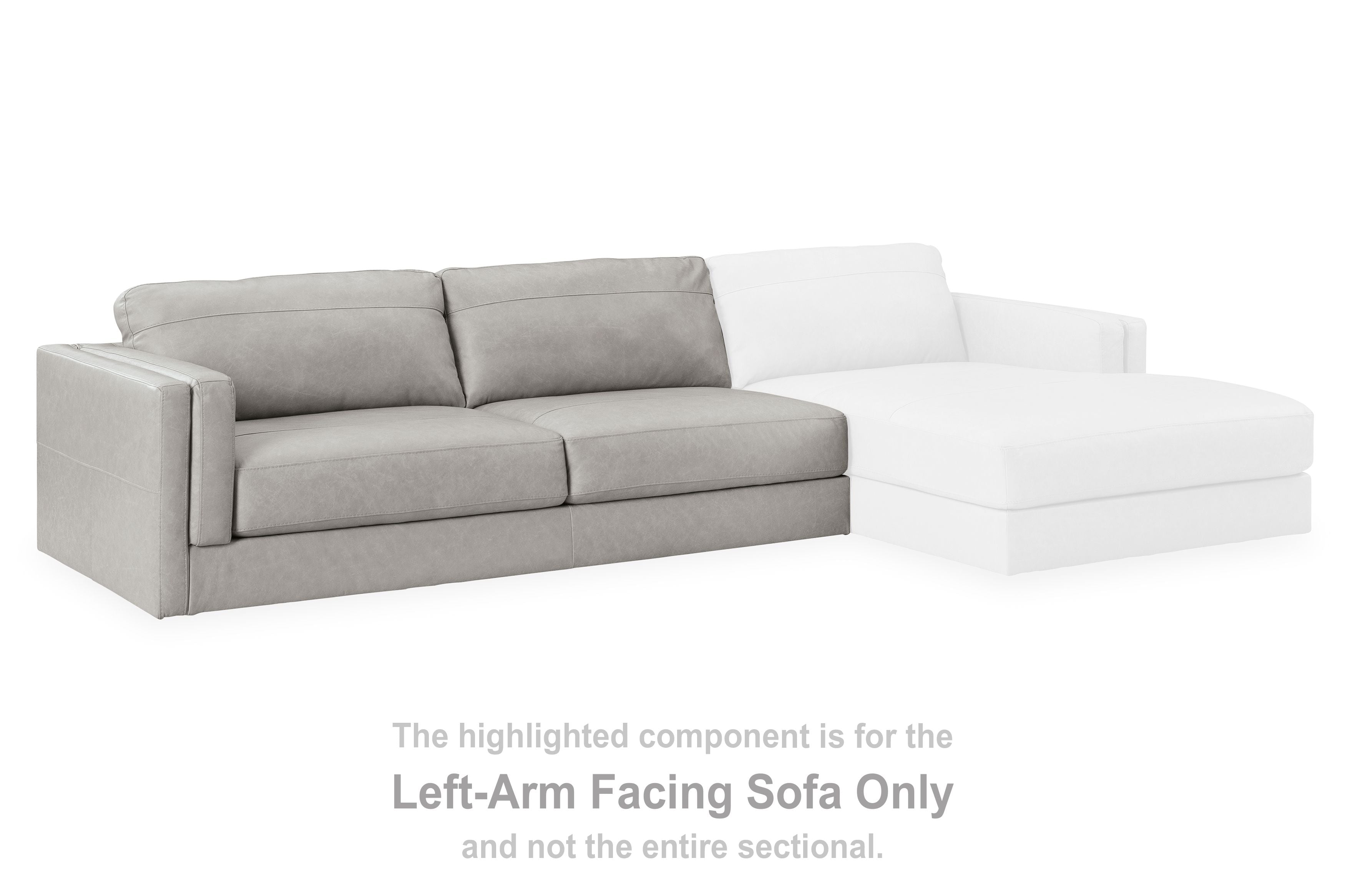 Light gray left-arm Laf sofa section with attached chaise and clean-lined cushions