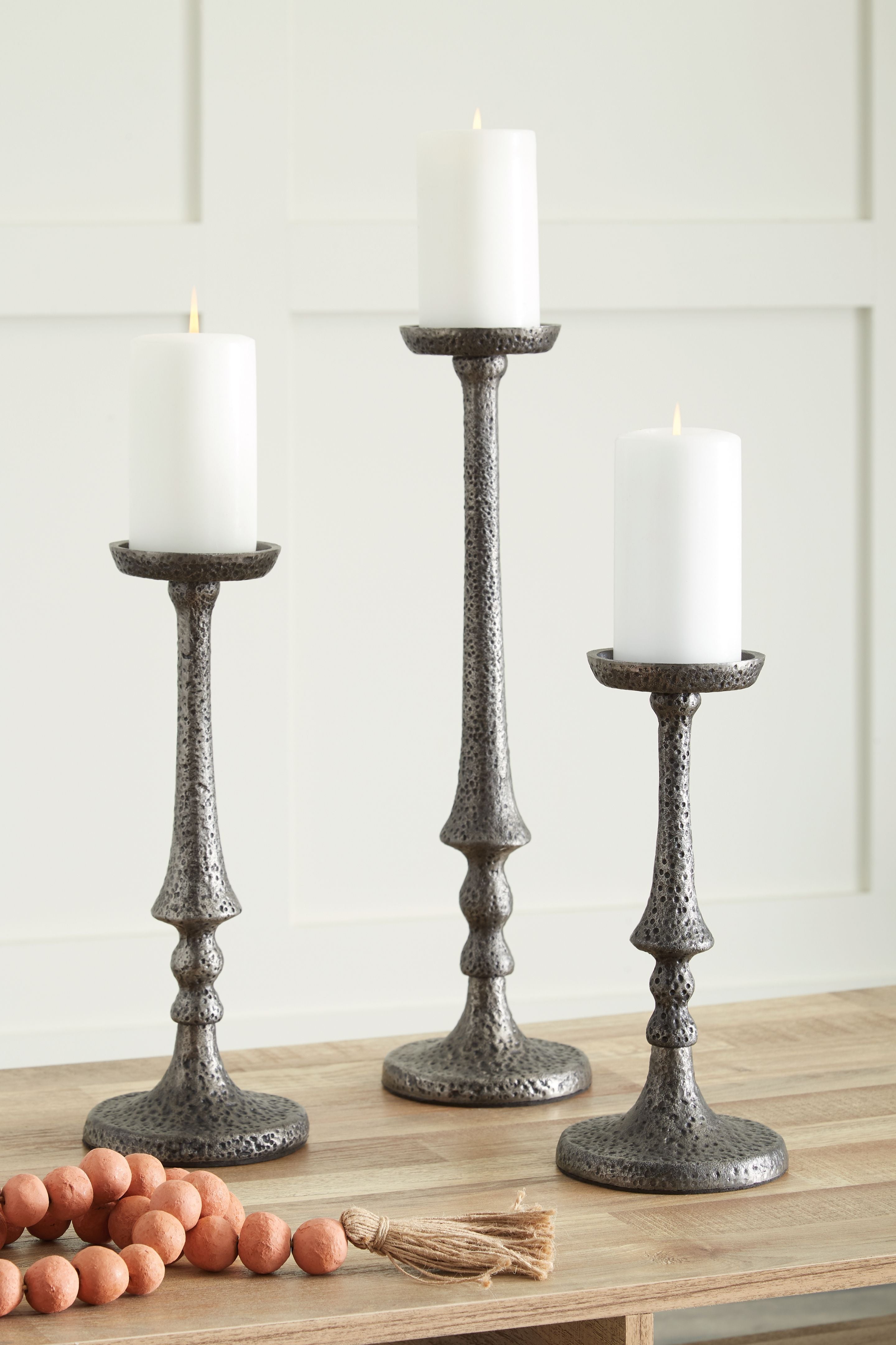 Eravell  Pewter Finish  Candle Holder Set (Set of 3)