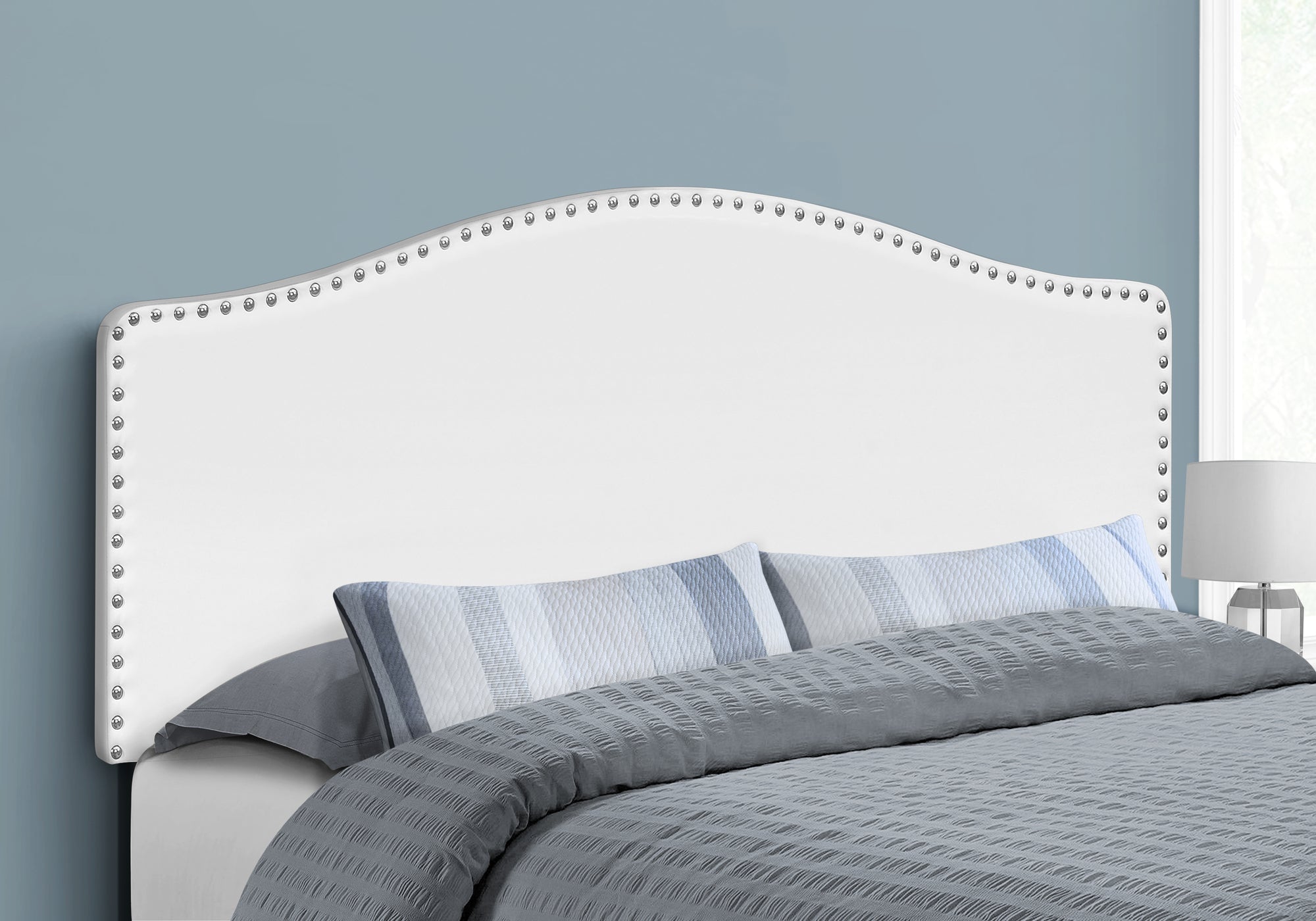 Transitional Queen Upholstered White Leather Look Headboard Only