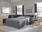Slate gray full sofa sleeper with bed platform, tufted cushions and armrests