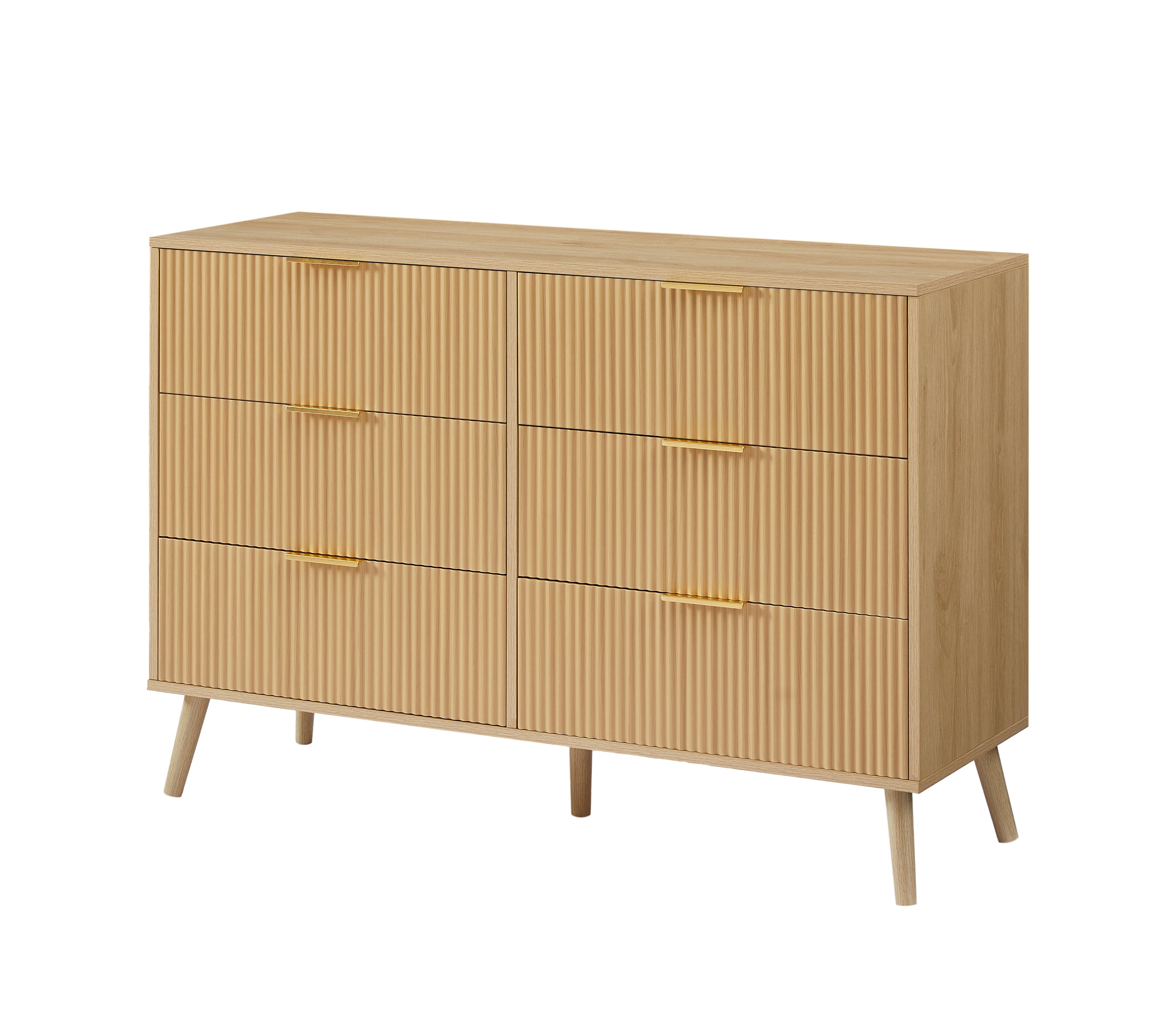 Wavy Drawer Dresser - 6 Drawers - Natural Wood