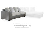 Left-facing sectional sofa with chaise extension, grey base, and ribbed cushions