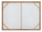 Wood-framed wall art panel with empty white background