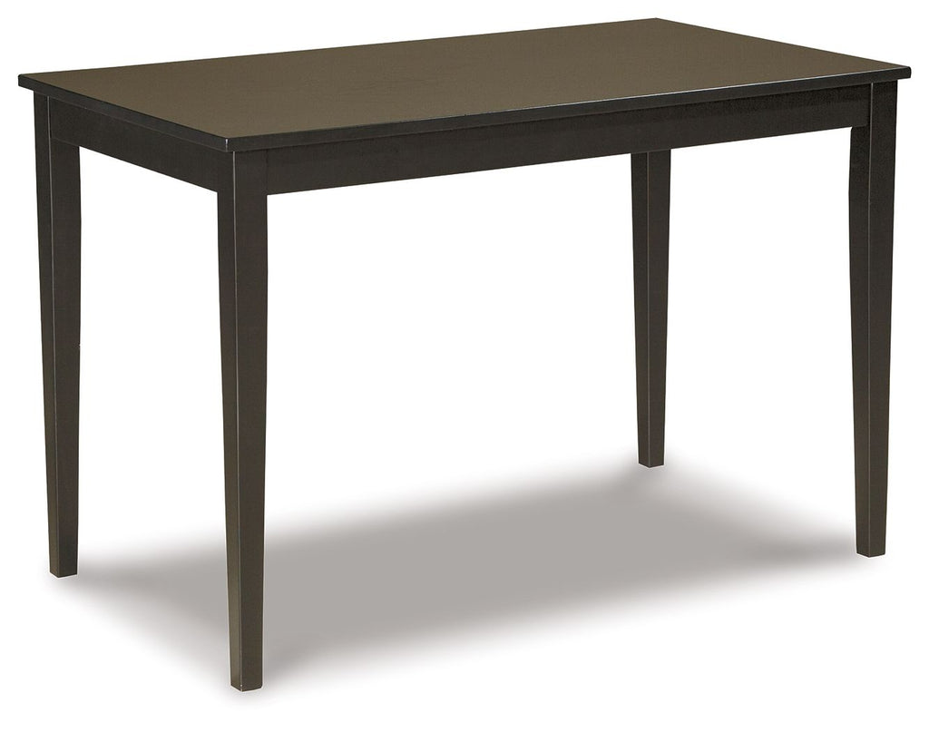 Rectangular dining table in dark brown with flat tabletop and four legs