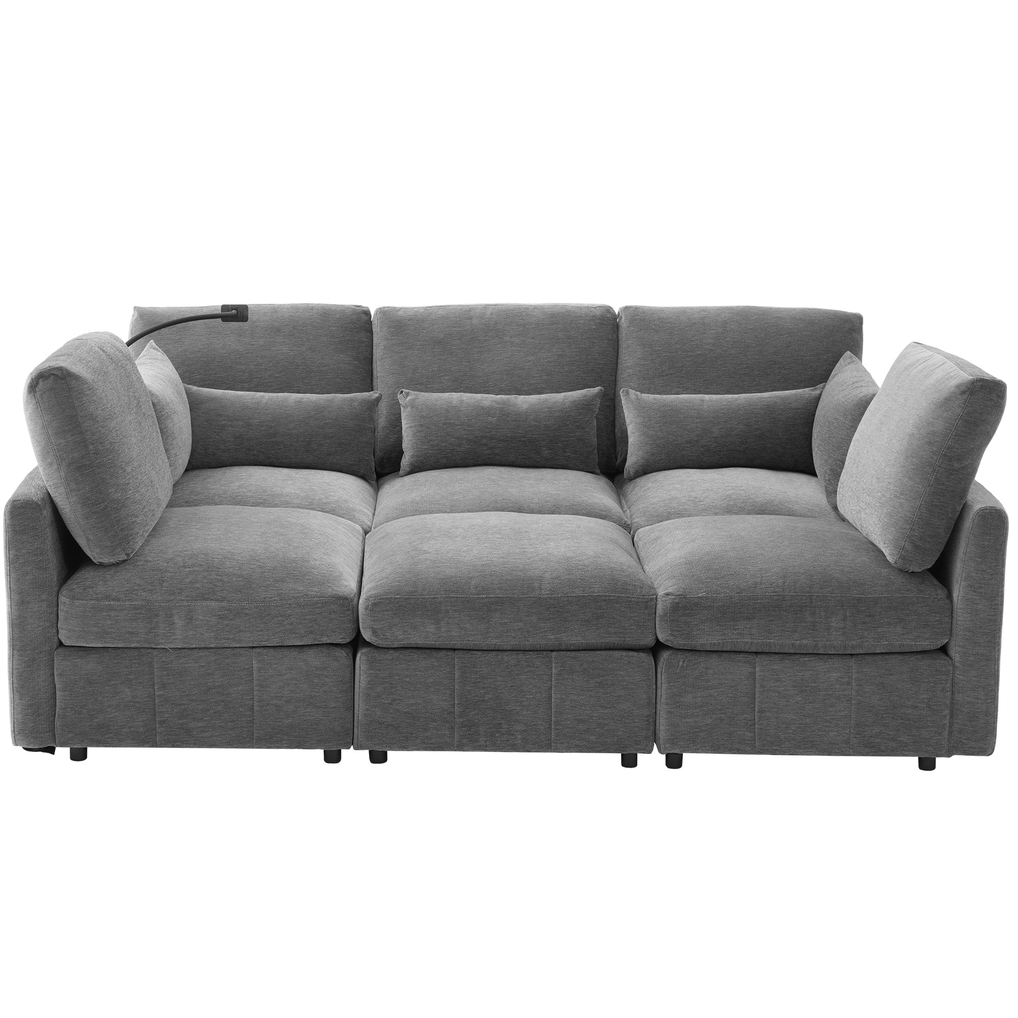 Modern Modular Sectional Sofa with USB & Ottoman Grey