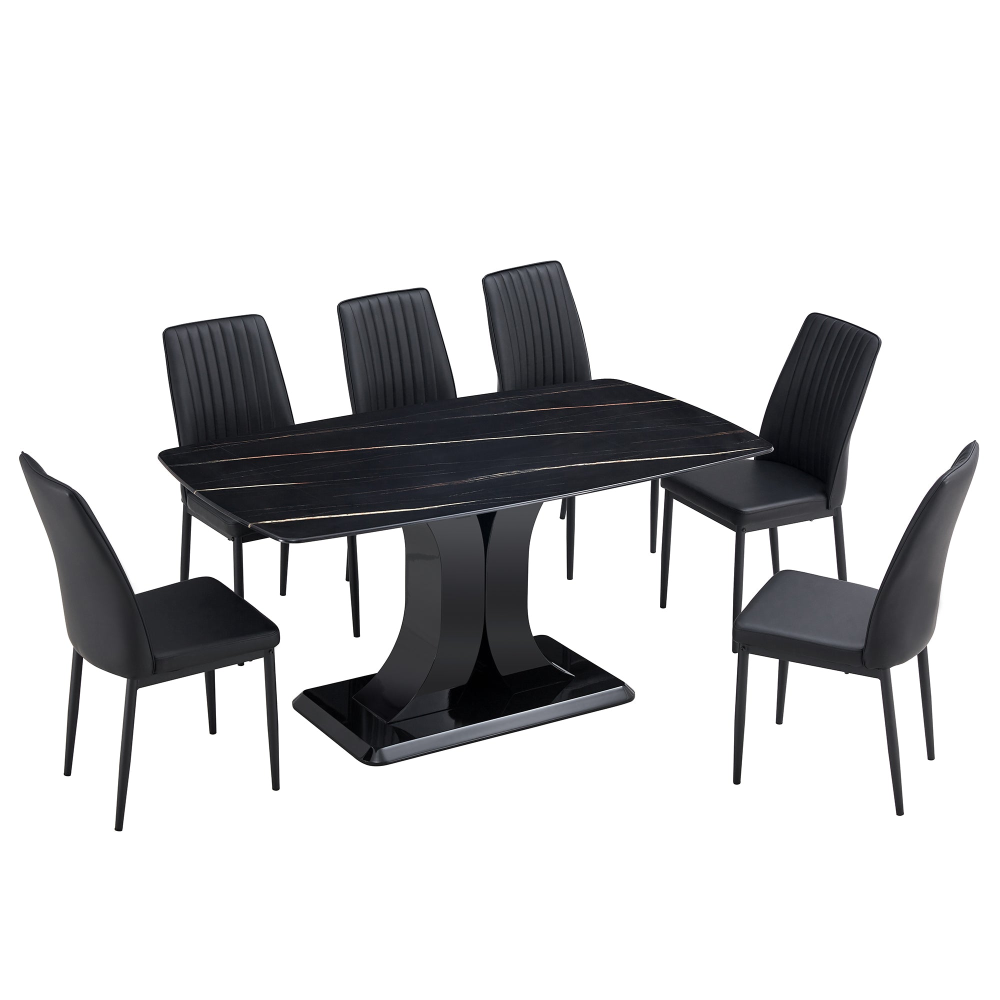 Faux Marble Dining Table Set w/ 6 Chairs