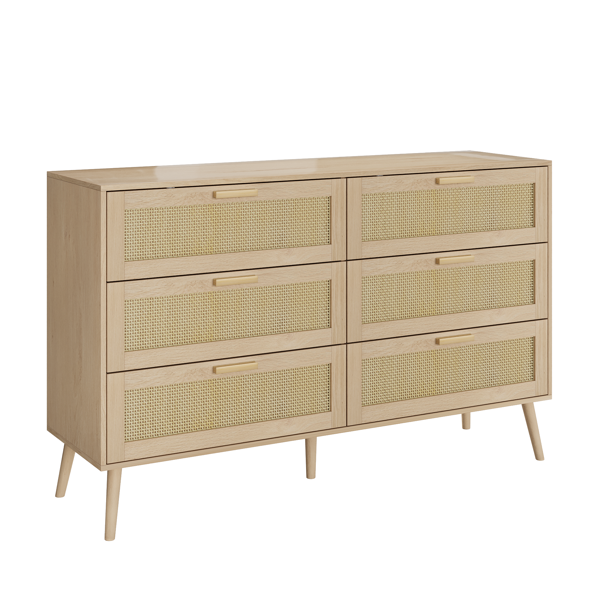 Modern Rattan 6-Drawer Dresser Chest for Bedroom Storage