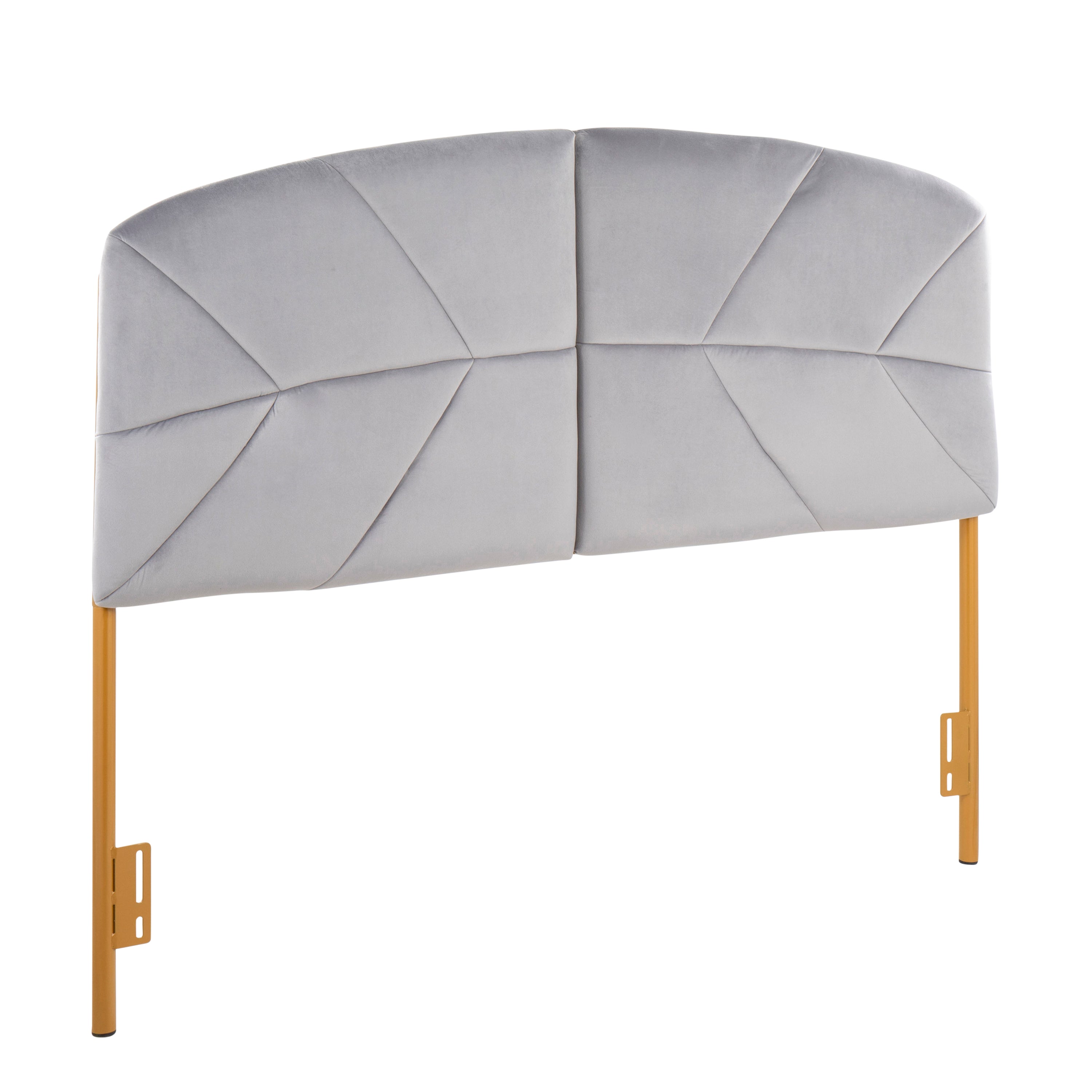 Lindsey Glam Queen Headboard - Gold Steel & Grey Velvet by LumiSource