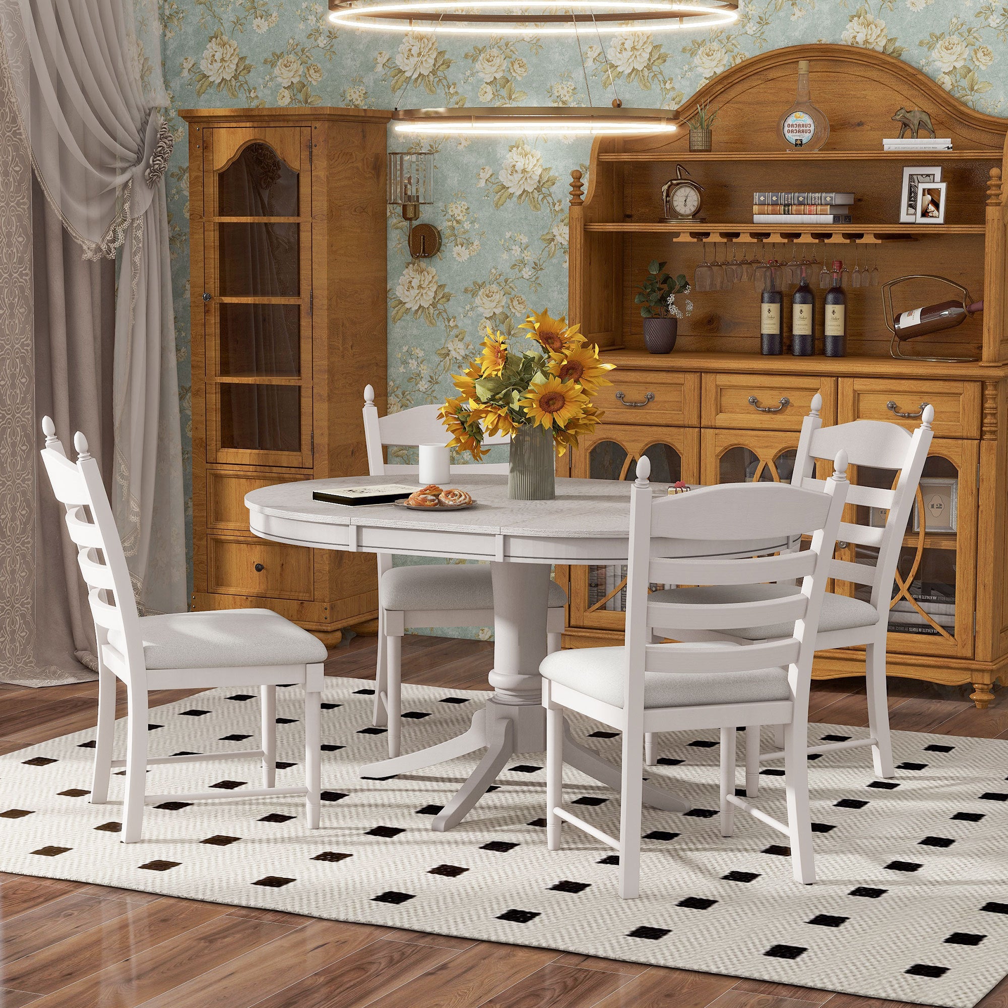 5-Pc Retro Extendable Dining Set, Antique White