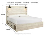 Light wood panel bed with mattress and two underbed storage drawers