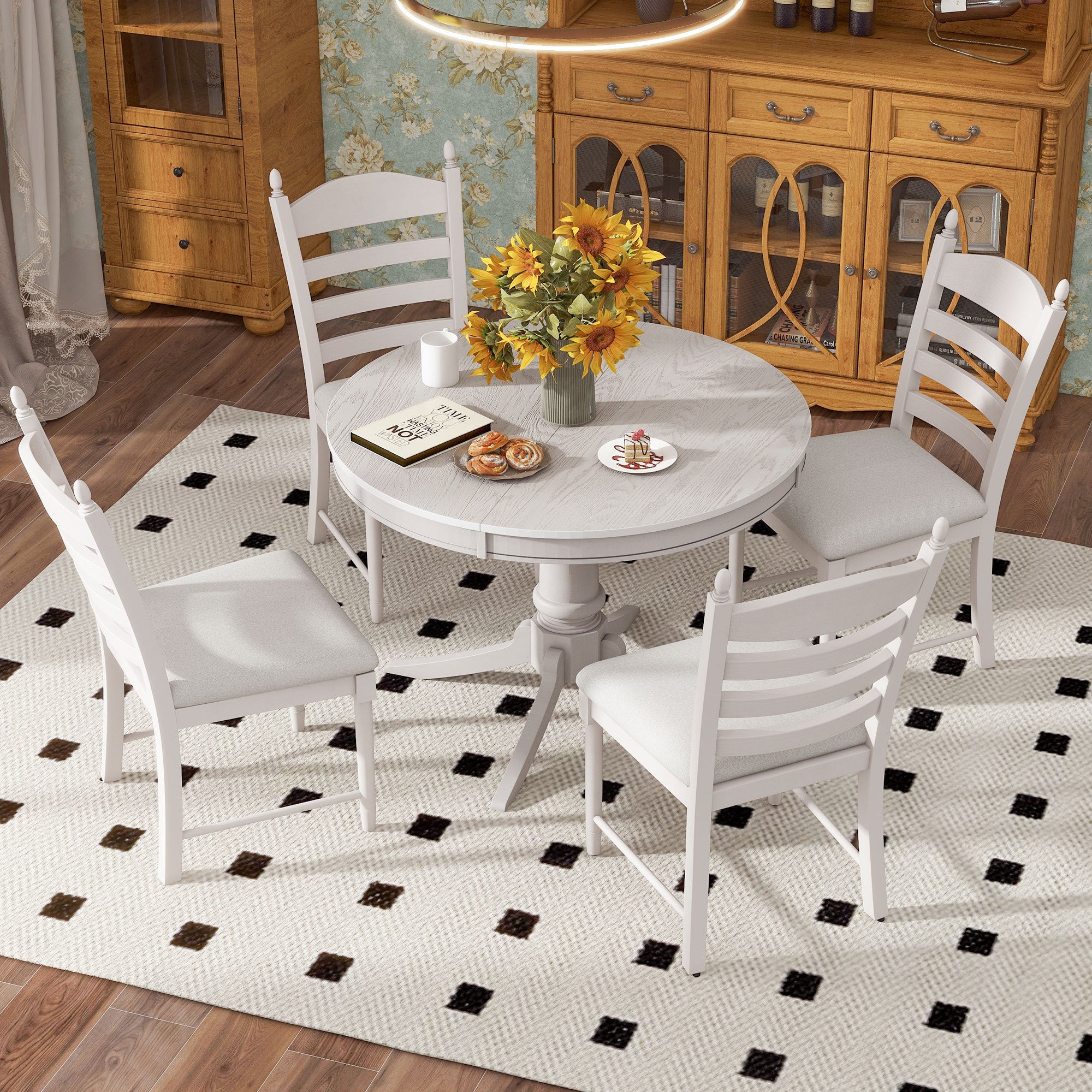 5-Pc Retro Extendable Dining Set, Antique White