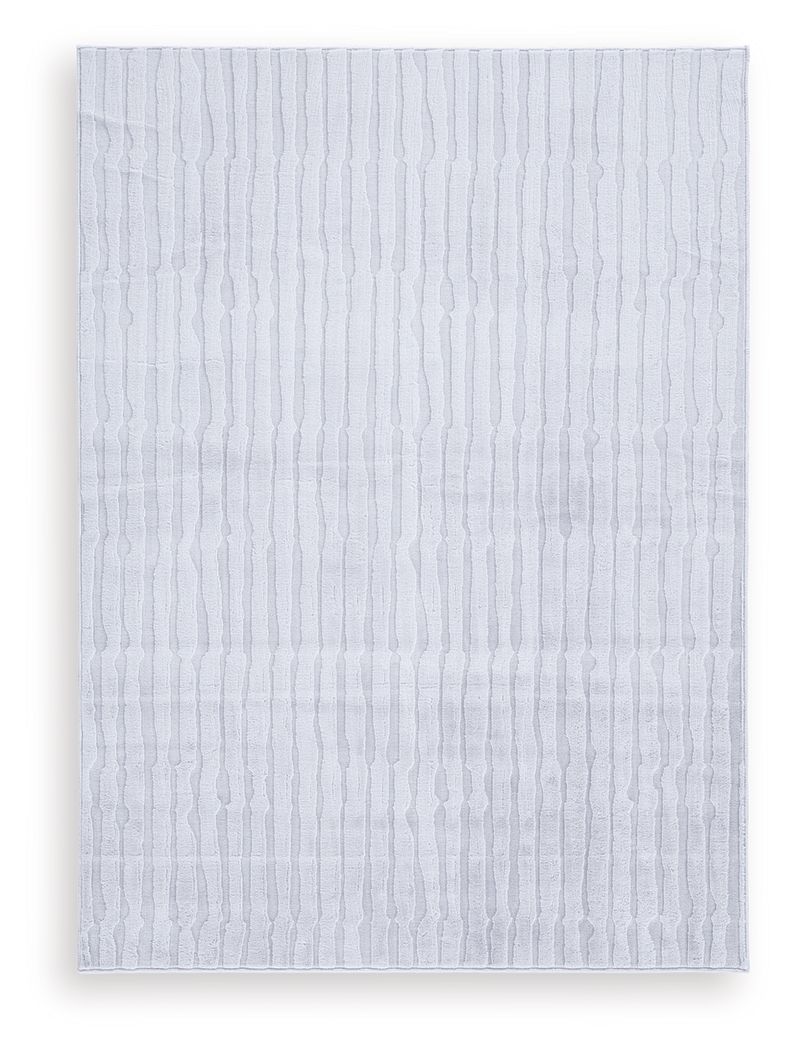 Light gray washable rug with raised stripe texture, flat layout