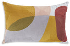 Geometric patchwork pillow, yellow gray white and rust red