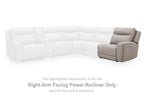 Gray right-arm facing power recliner section with padded backrest and arms