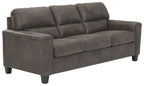 Dark gray sleeper sofa with square seat cushions and deep rolled arms