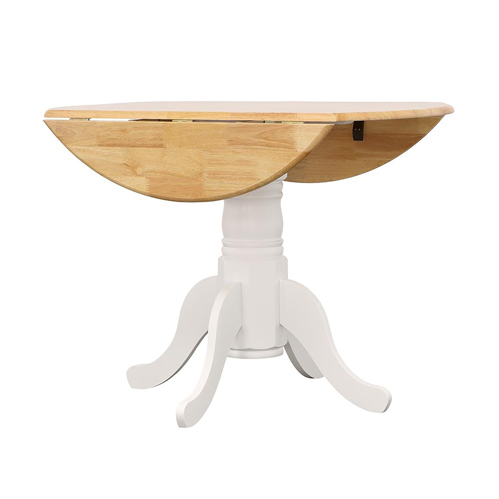Round Drop Leaf Dining Table - Brown & White