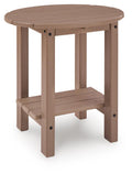 Light brown oval side table with slatted lower shelf and rounded tabletop edges