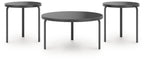 Black occasional table set of 3: three round tabletop tables with slim legs